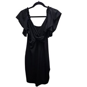 Black Ruffle Flutter Sleeve Dress Ruched Bust Empire Waist Romantic‎ NWT Size M